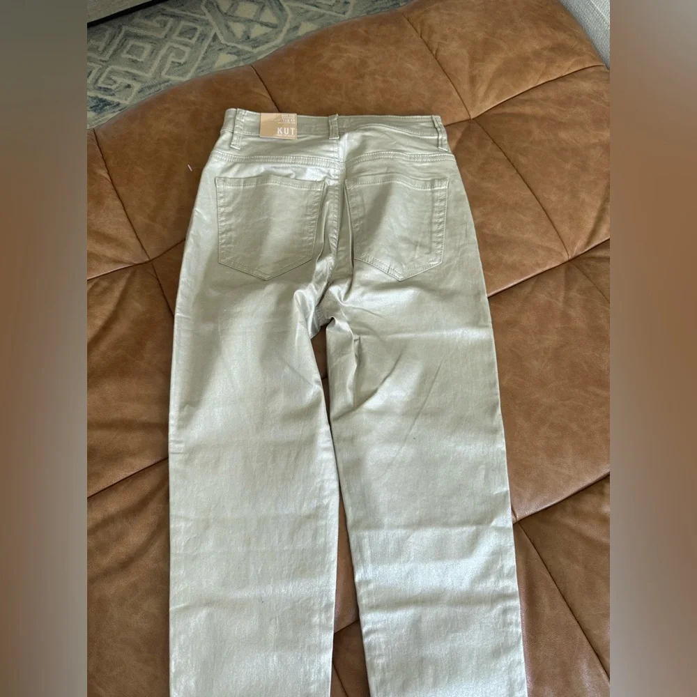 Kut from the Kloth Charlize Metallic Coated High Rise Cigarette Leg Pants - Picture 4 of 9